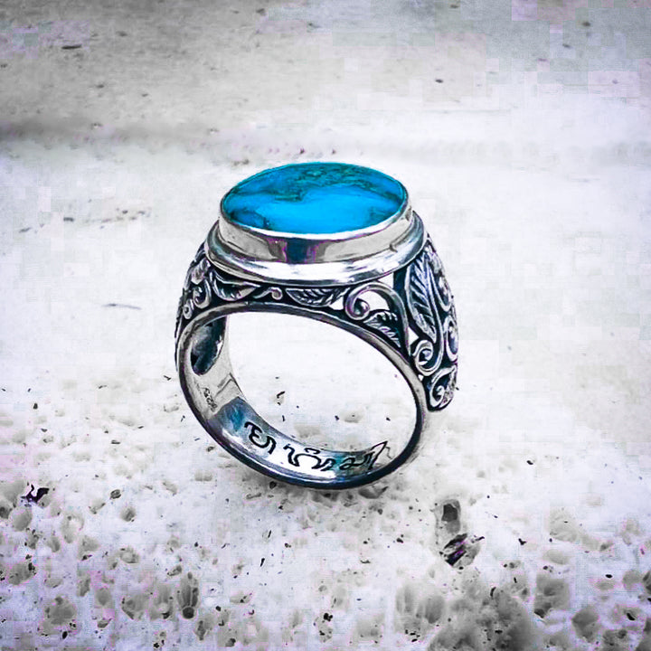 Turquoise Batu Akik Floral Ring