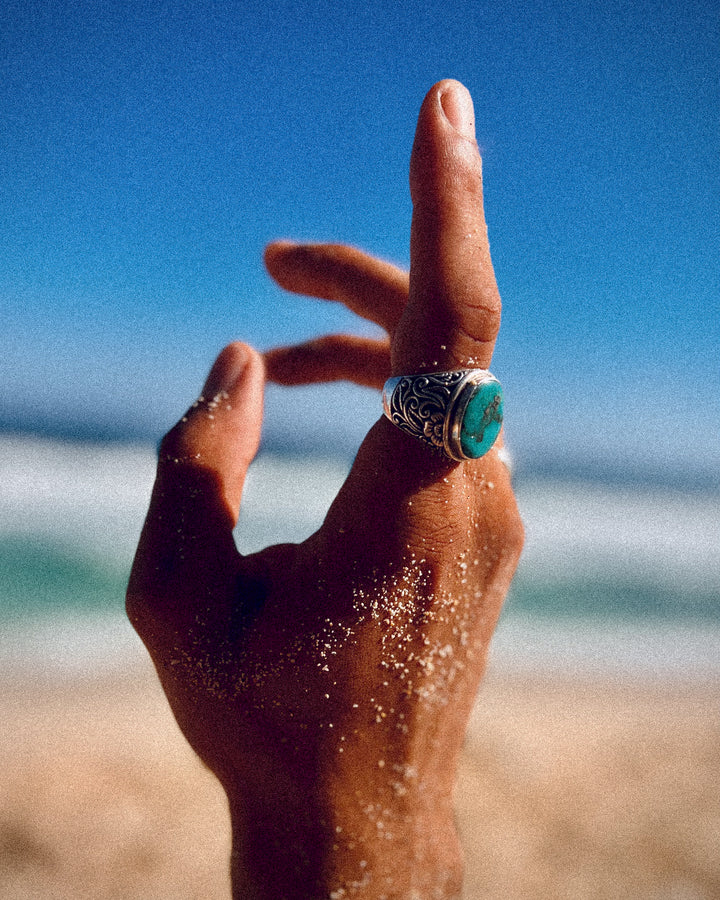 Turquoise Batu Akik Floral Ring