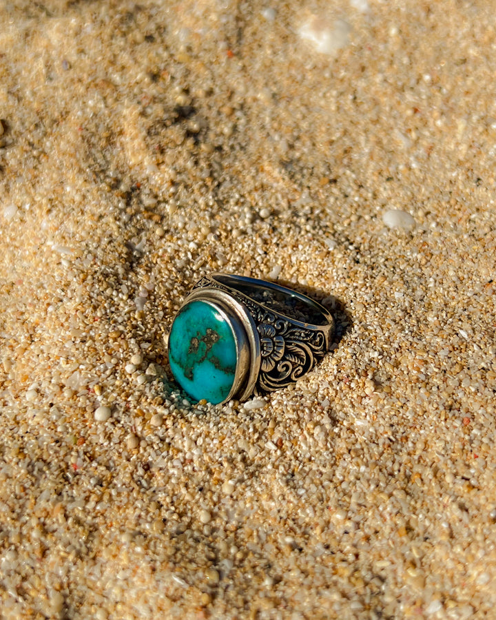 Turquoise Batu Akik Floral Ring