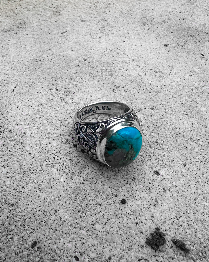 Turquoise Batu Akik Floral Ring