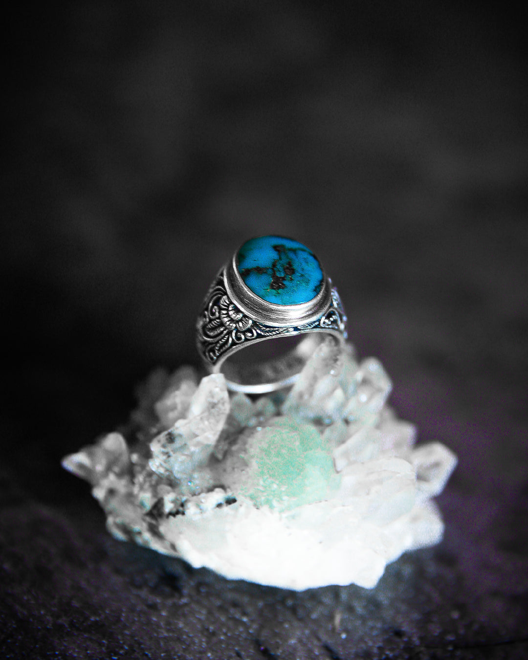 Turquoise Batu Akik Floral Ring